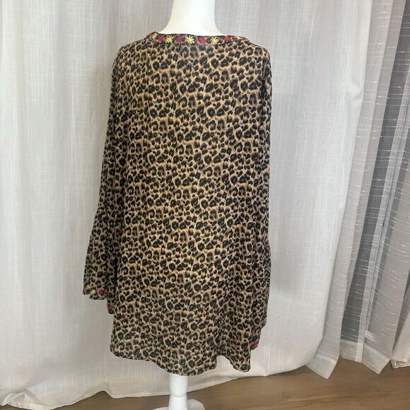 ODDY Women 3XL Top Blouse Long Sleeve Animal Embroidered Peasant Boho Lagenlook - Picture 3 of 13